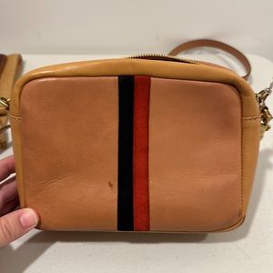 Clare V Midi Sac Natural With Red and Black Stripe